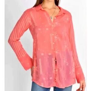 Women’s Johnny Was Nyx Button Down Embroidered Eyelet top in Coral Sunset size S